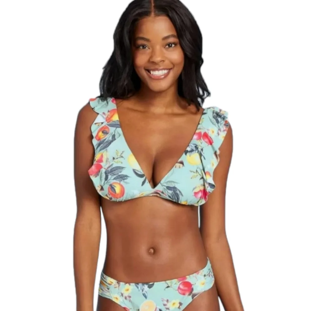 Kona Sol Swimsuit Women Size XL Extra Large Green Print 2 Piece Bikini Swimwear - Picture 1 of 11